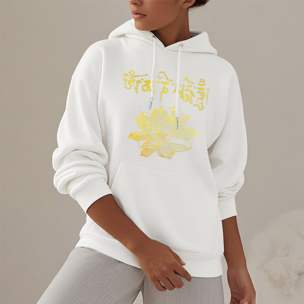 Buddha Stones Golden Lotus Sanskrit Fleece Lined Hoodie