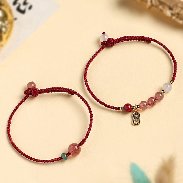 FREE Today: Love Healing Natural Strawberry Quartz Jade White Agate Red String Bracelet