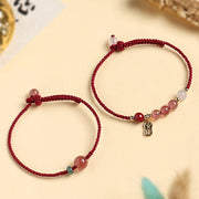 Buddha Stones Natural Strawberry Quartz Jade White Agate Red String Positive Bracelet