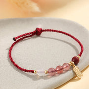 Buddha Stones Natural Strawberry Quartz Jade White Agate Red String Positive Bracelet