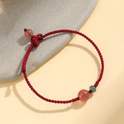 Buddha Stones Natural Strawberry Quartz Jade White Agate Red String Luck Bracelet