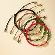 Buddha Stones Natural Hetian Jade Peace Buckle Red String Protection Luck Bracelet Bracelet BS 11