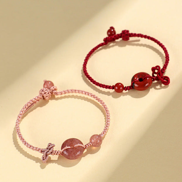 FREE Today: Happiness Protection Red Jasper Rose Quartz Various Natural Rocks Peace Buckle Knot Bracelet