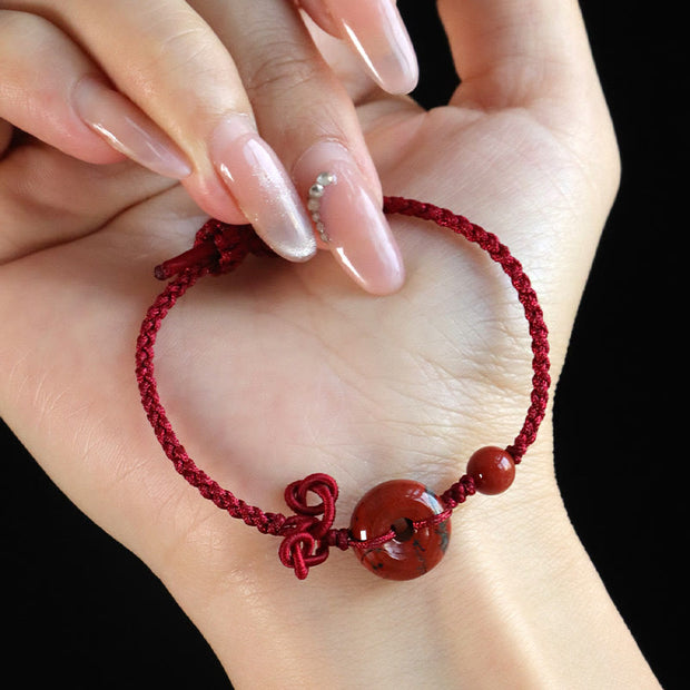 Buddha Stones Red Jasper Rose Quartz Various Natural Rocks Peace Buckle Knot Positive Luck Bracelet Bracelet BS 2