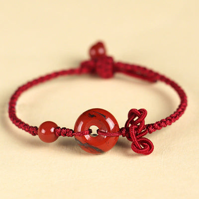 Buddha Stones Red Jasper Rose Quartz Various Natural Rocks Peace Buckle Knot Positive Luck Bracelet Bracelet BS Red Jasper Red Rope(Wrist Circumference:14-16cm)