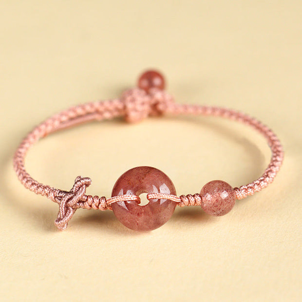 FREE Today: Happiness Protection Red Jasper Rose Quartz Various Natural Rocks Peace Buckle Knot Bracelet