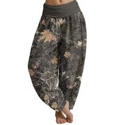 Buddha Stones Maple Leaf Pattern Women's Elastic Waist Harem Pants