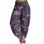 Buddha Stones Maple Leaf Pattern Women's Elastic Waist Harem Pants