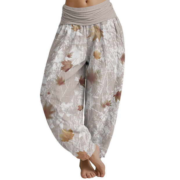 Buddha Stones Maple Leaves And Branches Pattern Women's Elastic Waist Harem Pants