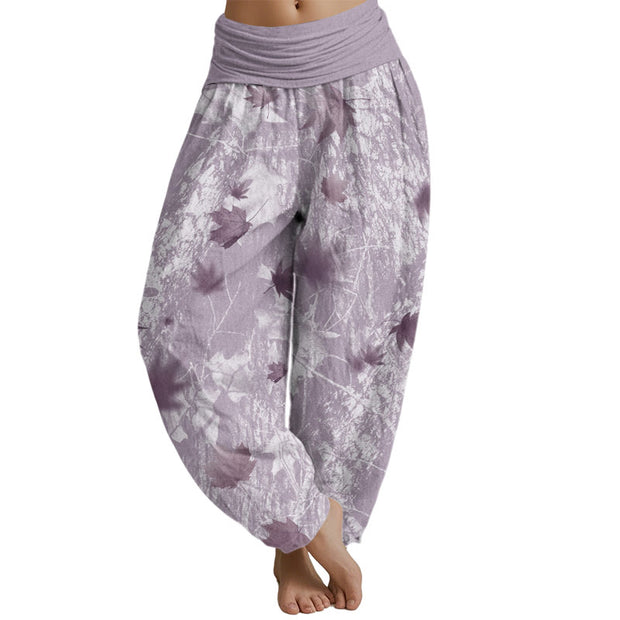 Buddha Stones Maple Leaves And Branches Pattern Women's Elastic Waist Harem Pants