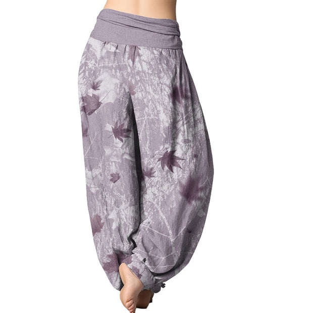 Buddha Stones Maple Leaves And Branches Pattern Women's Elastic Waist Harem Pants