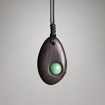 Buddha Stones Ebony Wood Green Aventurine Peace Calm Necklace Pendant Necklaces & Pendants BS Ebony Wood Green Aventurine