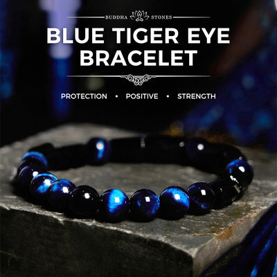 Buddha Stones Blue Tiger Eye Black Tourmaline Strength Bracelet