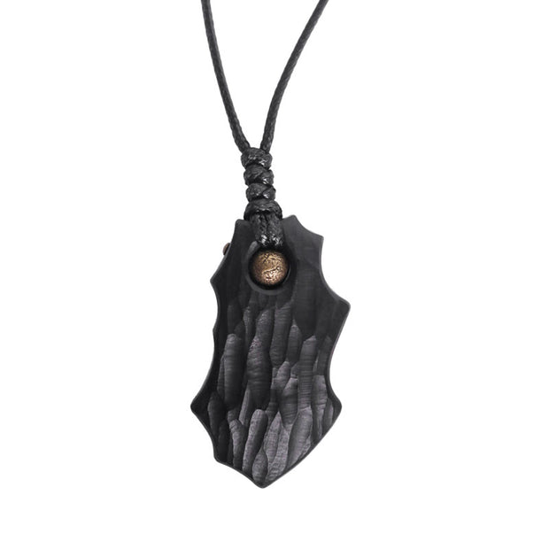 Buddha Stones Ebony Wood Obsidian Irregular Shape Copper Bead Peace Calm Necklace Pendant