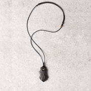 Buddha Stones Ebony Wood Obsidian Irregular Shape Copper Bead Peace Calm Necklace Pendant Necklaces & Pendants BS 8