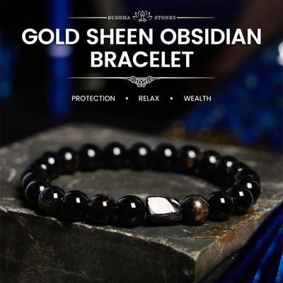 Buddha Stones Gold Sheen Obsidian Black Tourmaline Wealth Bracelet