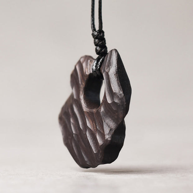 Buddha Stones Ebony Wood Hollow Irregular Shape Peace Balance Necklace Pendant