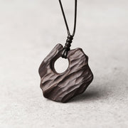 Buddha Stones Ebony Wood Hollow Irregular Shape Peace Balance Necklace Pendant Necklaces & Pendants BS 1