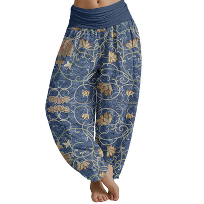 Buddha Stones Lotus Pattern Women's Elastic Waist Harem Pants