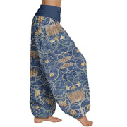 Buddha Stones Lotus Pattern Women's Elastic Waist Harem Pants