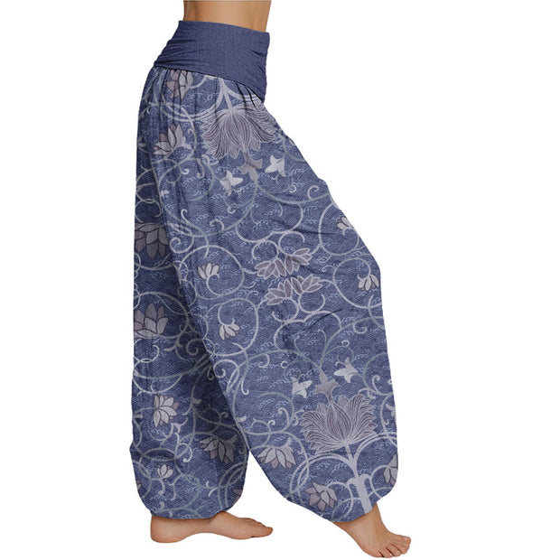 Buddha Stones Lotus Pattern Women's Elastic Waist Harem Pants