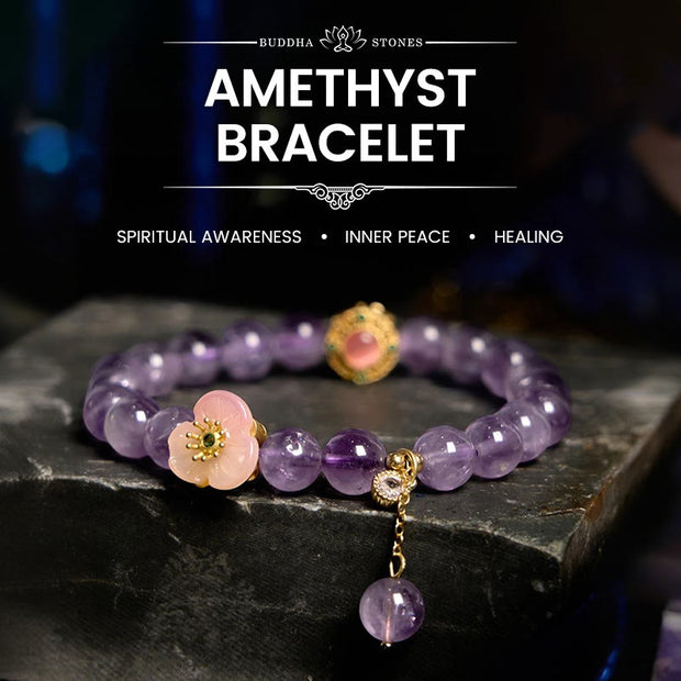 Buddha Stones Amethyst Peach Blossom Fortune Meditation Bracelet