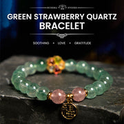 Buddha Stones Natural Green Strawberry Quartz Soothing Fu Character Bracelet