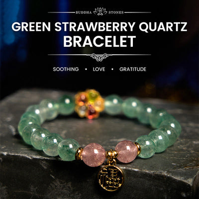 Buddha Stones Natural Green Strawberry Quartz Soothing Fu Character Bracelet