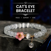 Buddha Stones Chrysoberyl Cat's Eye Pink Flowers Support Bracelet