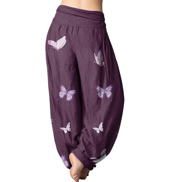 Buddha Stones Butterfly Pattern Women's Elastic Waist Harem Pants