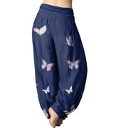 Buddha Stones Butterfly Pattern Women's Elastic Waist Harem Pants