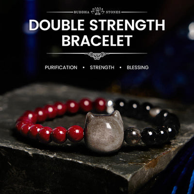 FREE Today: Transformation Fulfilment Black Obsidian Cinnabar Silver Sheen Obsidian Cat Bracelet