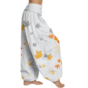 Buddha Stones Maple Leaf Pattern Women's Elastic Waist Harem Pants