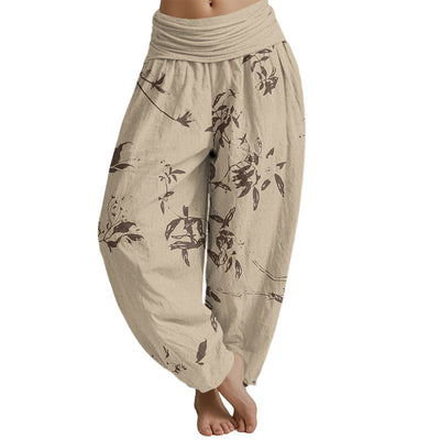 Buddha Stones Branch Pattern Women's Elastic Waist Harem Pants