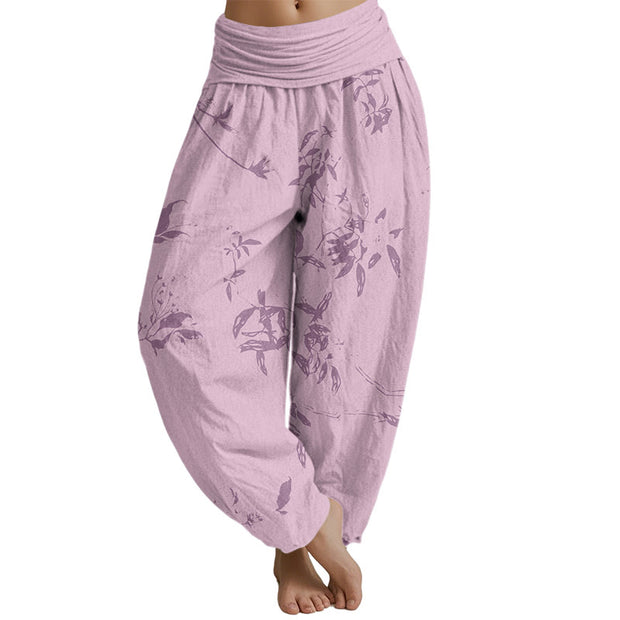 Buddha Stones Branch Pattern Women's Elastic Waist Harem Pants