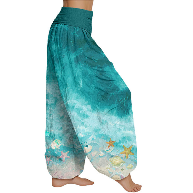 Buddha Stones Vast Ocean Pattern Women's Elastic Waist Harem Pants