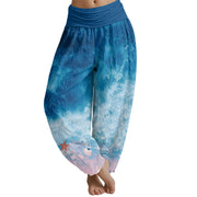 Buddha Stones Vast Ocean Pattern Women's Elastic Waist Harem Pants