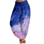 Buddha Stones Vast Ocean Pattern Women's Elastic Waist Harem Pants