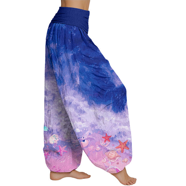 Buddha Stones Vast Ocean Pattern Women's Elastic Waist Harem Pants