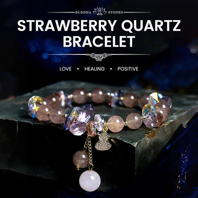 Buddha Stones Strawberry Quartz Crystal Gourd Positive Bracelet