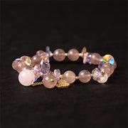 Buddha Stones Strawberry Quartz Crystal Gourd Positive Bracelet