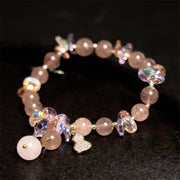 Buddha Stones Strawberry Quartz Crystal Gourd Positive Bracelet