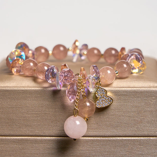 Buddha Stones Strawberry Quartz Crystal Gourd Positive Bracelet