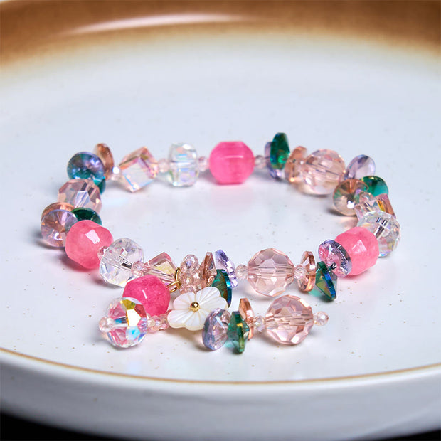 Buddha Stones Pink Crystal Green Crystal White Crystal Flower Warmth Bracelet