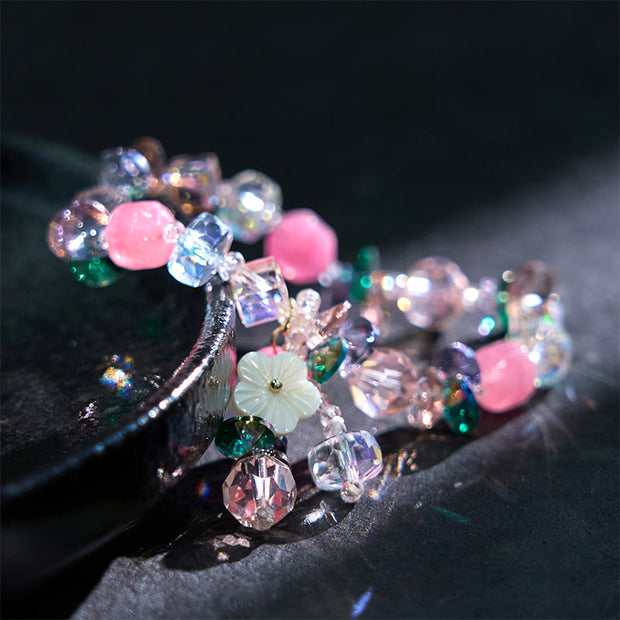 Buddha Stones Pink Crystal Green Crystal White Crystal Flower Warmth Bracelet