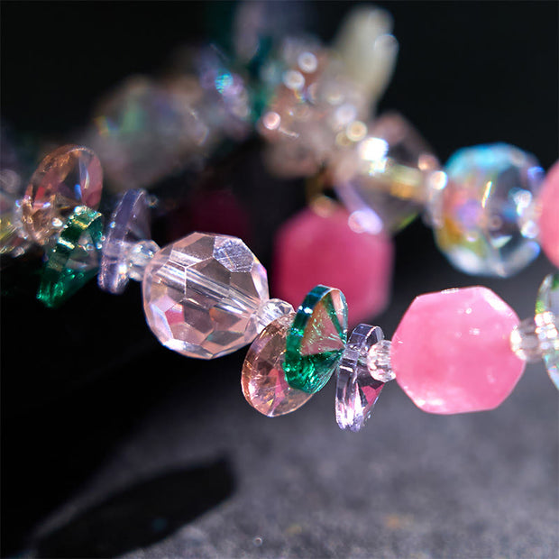 Buddha Stones Pink Crystal Green Crystal White Crystal Flower Warmth Bracelet