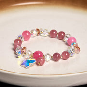 Buddha Stones Strawberry Quartz White Crystal Pink Crystal Butterfly Love Bracelet