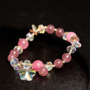 Buddha Stones Strawberry Quartz White Crystal Pink Crystal Butterfly Love Bracelet