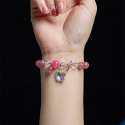 Buddha Stones Strawberry Quartz White Crystal Pink Crystal Butterfly Love Bracelet