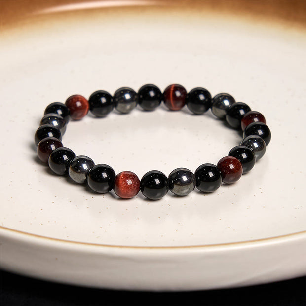 FREE Today: Support Powerful Natural Tiger's Eye Obsidian Hematite Bracelet